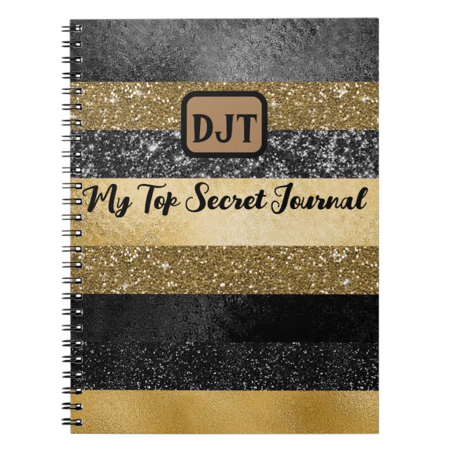 Caderno Espiral Glittery, Black and Dourado Top Secret Diário (Frente)