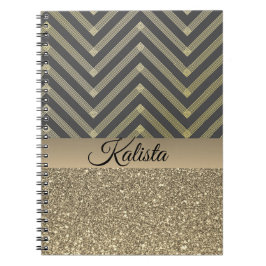 Caderno Espiral Glittery Dourada e Black Chevron