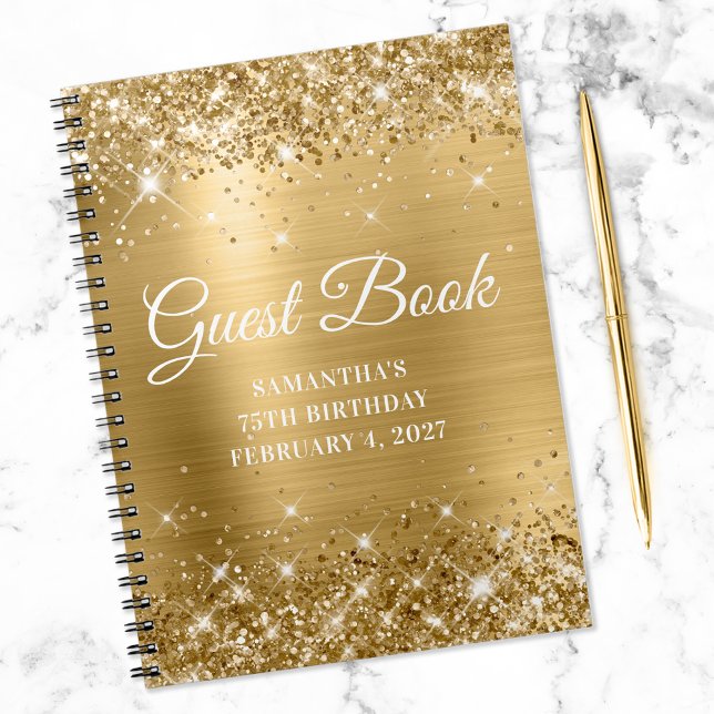 Caderno Espiral Glittery Dourado e White 75th Birthday (Criador carregado)