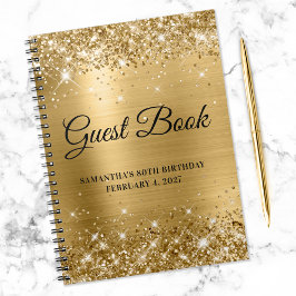 Caderno Espiral Glittery Gold Foil 80 Birthday Guestbook
