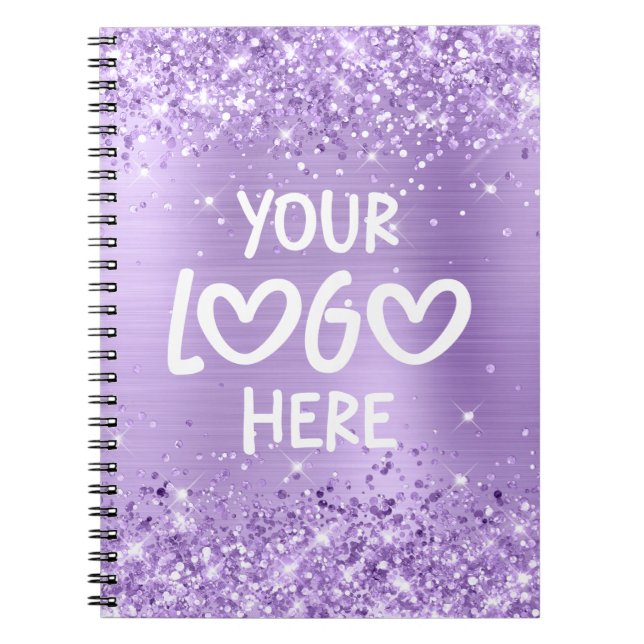 Caderno Espiral Glittery Lavender Faux Foil Business Logo (Frente)