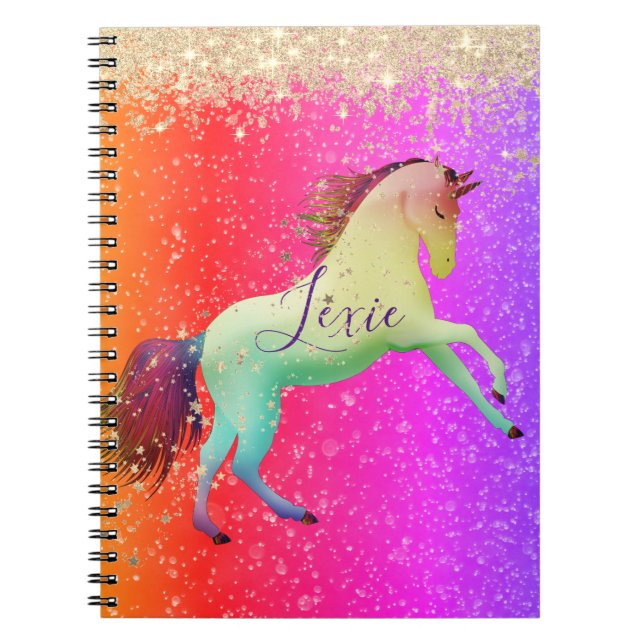 Caderno Espiral Glittery Rainbow Unicorn (Frente)