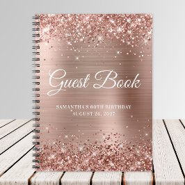 Caderno Espiral Glittery Rosa Gold Foil 60º Aniversário Guestbook