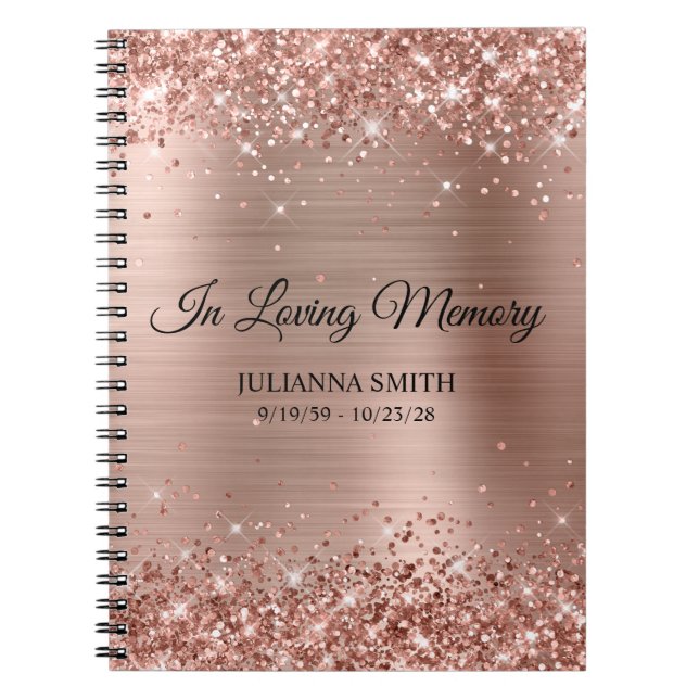 Caderno Espiral Glittery Rosa Gold Foil Memorial Service Guestbook (Frente)