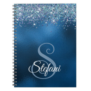 Caderno Espiral Glittery Royal Blue Foil Nome Individual