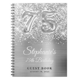 Caderno Espiral Glittery Silver Glam 75º Aniversário Guestbook