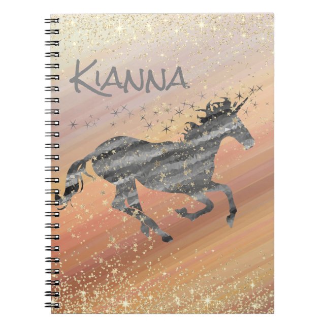 Caderno Espiral Glittery Starry Unicorn Personalizado (Frente)