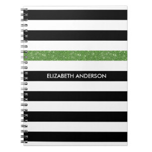 Caderno Espiral Glitz verde e nome das faixas pretas modernas FAUX