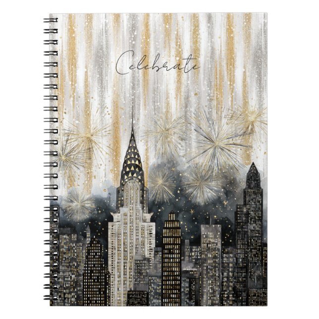 Caderno Espiral Glitzy Gold Silver Celebrate City (Frente)