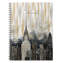 Caderno Espiral Glitzy Ouro Prata Celebre Cidade