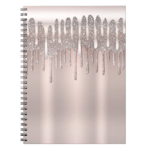 Caderno Espiral Glixa Rosa Rosa Dourada Diamante Glitter Sparkle D