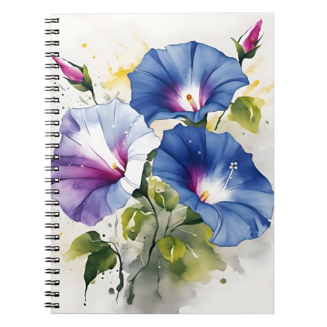 Caderno Espiral Glória da Manhã - Flores em aquarela (Frente)