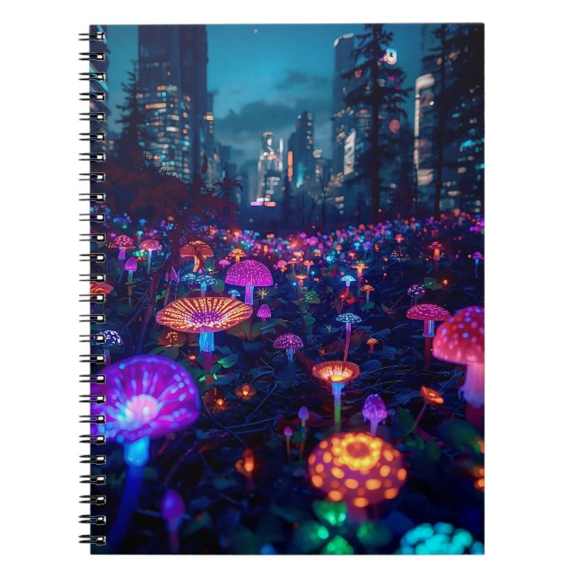 Caderno Espiral Glowfall Grove Notebook | Neon AI Art (Frente)
