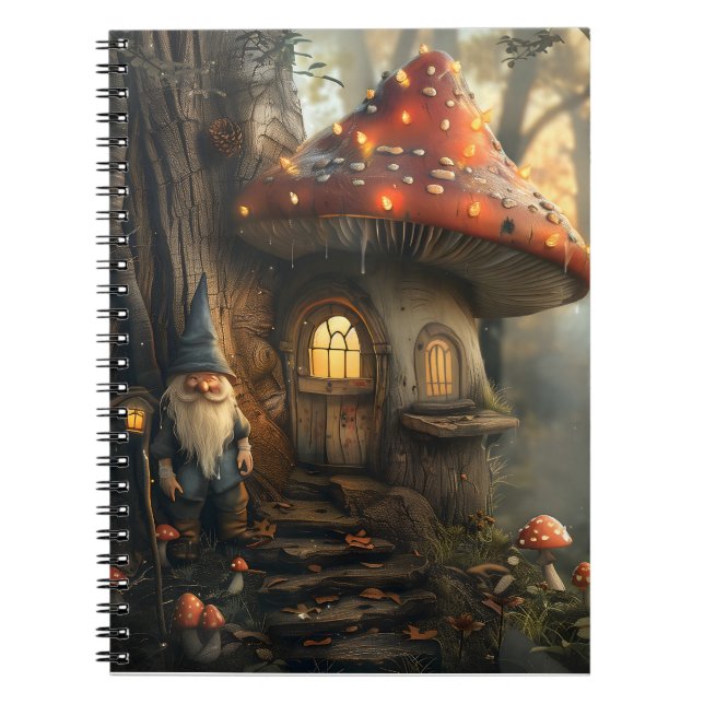 Caderno Espiral Gnome e design de cogumelos (Frente)