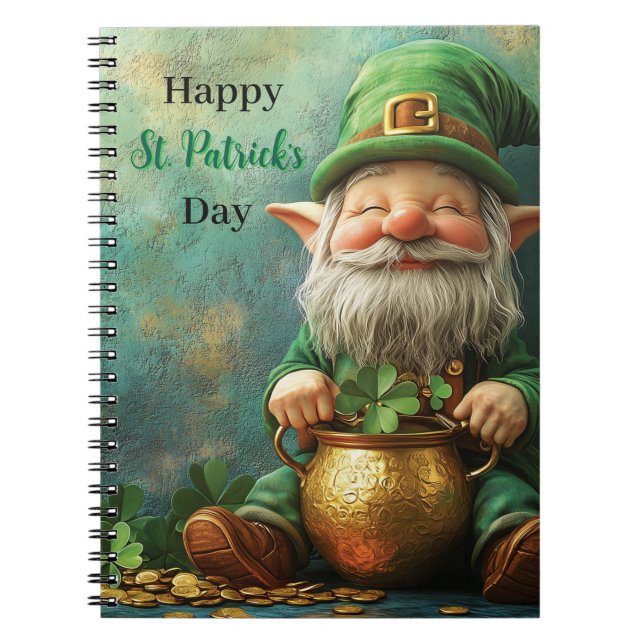 Caderno Espiral Gnome Leprechaun e Pote de Ruas Douradas. Dia de P (Frente)