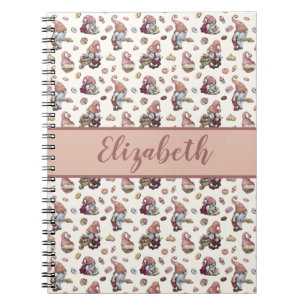 Caderno Espiral Gnomos Monograma Assando Cupcakes Donuts Script Ro