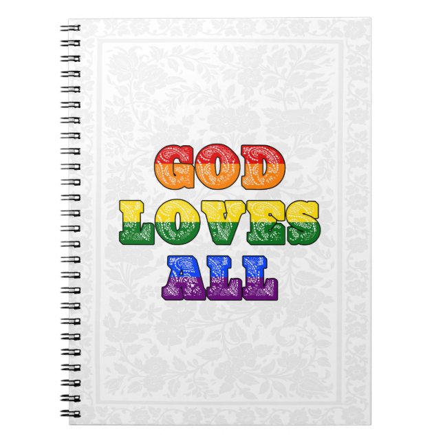 Caderno Espiral "God Loves All" Gay/LGBTQIA+/Queer Christian Pride (Frente)