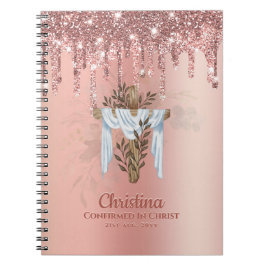 Caderno Espiral Godchild CONFIRMATION Rosegold Glitter Cross
