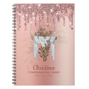 Caderno Espiral Godchild CONFIRMATION Rosegold Glitter Cross