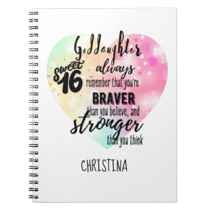 Caderno Espiral GodFilha Sweet16 Citação Gift Braver Stronger