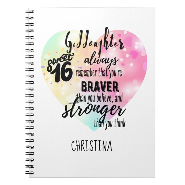 Caderno Espiral GodFilha Sweet16 Citação Gift Braver Stronger (Frente)