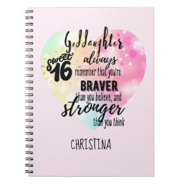 Caderno Espiral GodFilha Sweet16 Citação Gift Braver Stronger