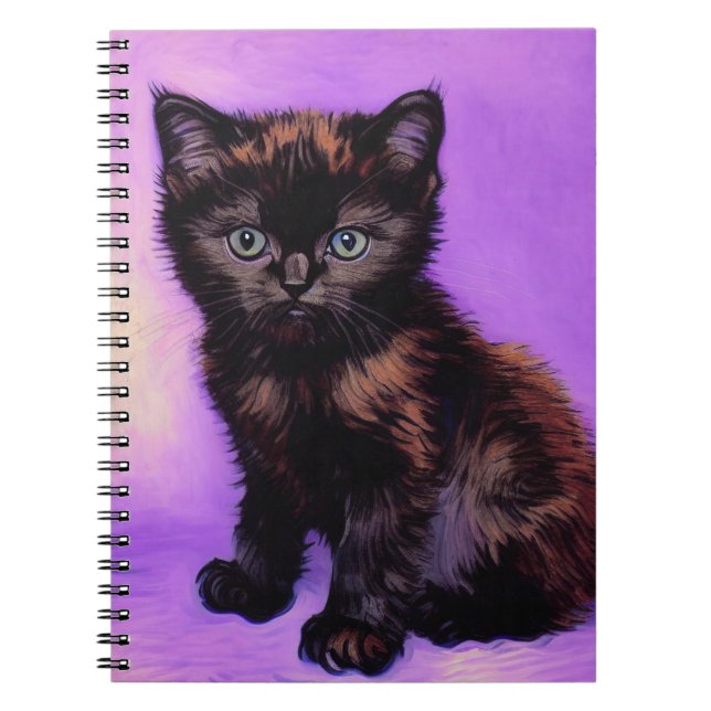 Caderno Espiral Gogh Style Purple Cat (Frente)