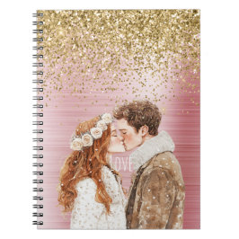 Caderno Espiral Gold Glitter Red Head Female Brown Hair Male 
