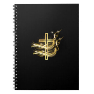 Caderno Espiral Golden Cross on Black spiral-bound notebook
