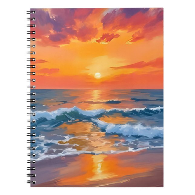 Caderno Espiral Golden Hour Sunset Ocean Beach Painting (Frente)