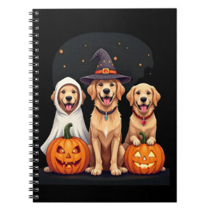 Caderno Espiral Golden Retriever Fantasma Dia das Bruxas Truque ou