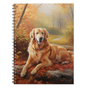 Caderno Espiral Golden Retriever no Outono Folhas Caídas Inspiram