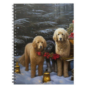 Caderno Espiral Goldendoodle Nevado Trenó Natal Decoração