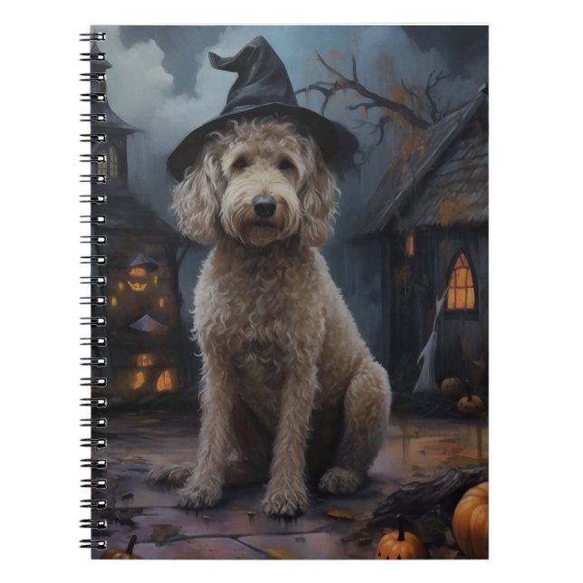 Caderno Espiral Goldendoodle Pumpkins Halloween Assustado (Frente)