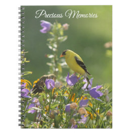 Caderno Espiral Goldfinch em uma Flor Harebell