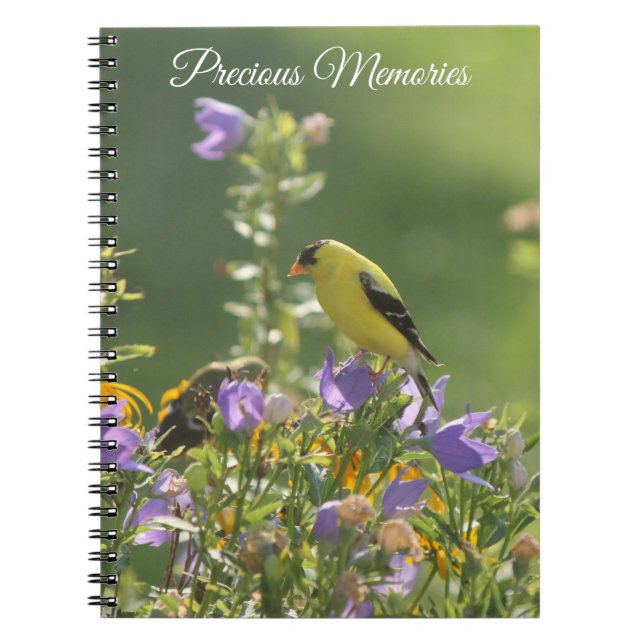 Caderno Espiral Goldfinch em uma Flor Harebell (Frente)