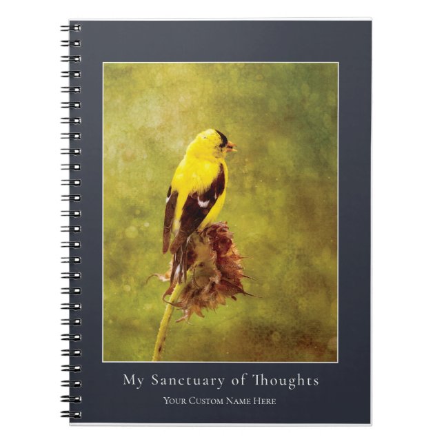 Caderno Espiral Goldfinch Songbird Notebook | Nature Art Journal (Frente)
