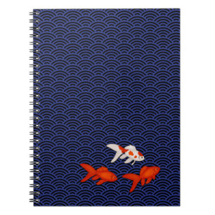 Caderno Espiral Goldfish sobre o padrão Seigaiha - japonês perso