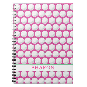 Caderno Espiral Golf Balls Nome Verde Rosa