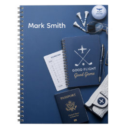 Caderno Espiral Golf Pilot themed with plane on blue