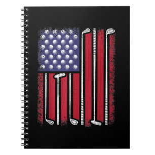 Caderno Espiral Golfe Engraçado Bandeira Americana Golf Player Vin