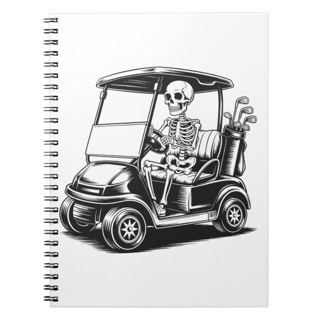 Caderno Espiral Golfe Esquelético Caveira Jogando Golfe (Frente)