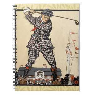 Caderno Espiral Golfe Golfista Vintage Antigo Golfe