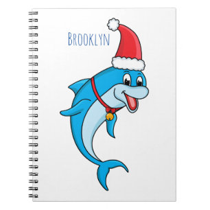 Caderno Espiral Golfinho bonito com desenho animado de Papai Noel