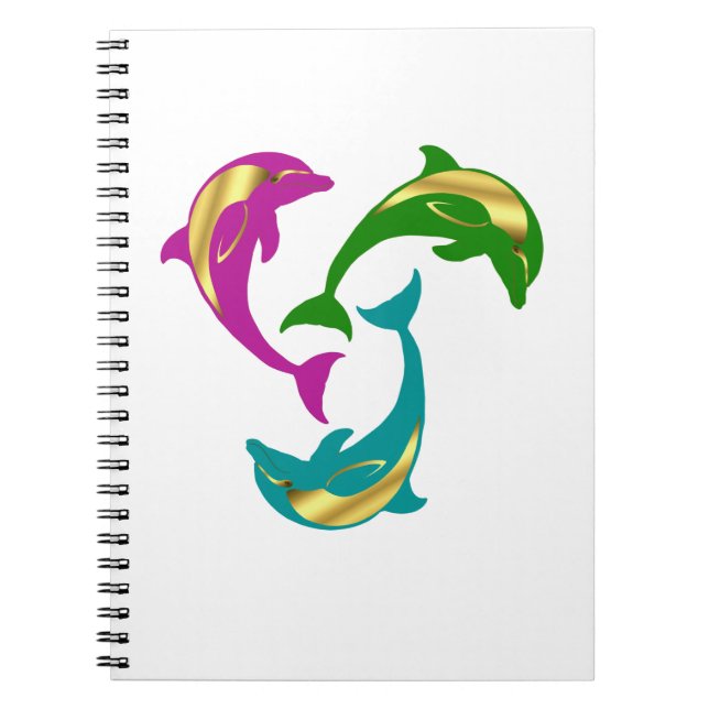 Caderno Espiral Golfinho náutico rosa/aqua/ouro verde (Frente)