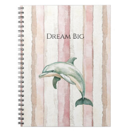 Caderno Espiral Golfinhos de Listras de Creme de Marfim Rosa