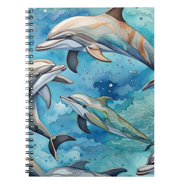 Caderno Espiral Golfinhos nadando no mar (Frente)