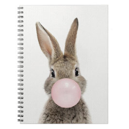 Caderno Espiral Goma de bolhas rosa soprada no coelho