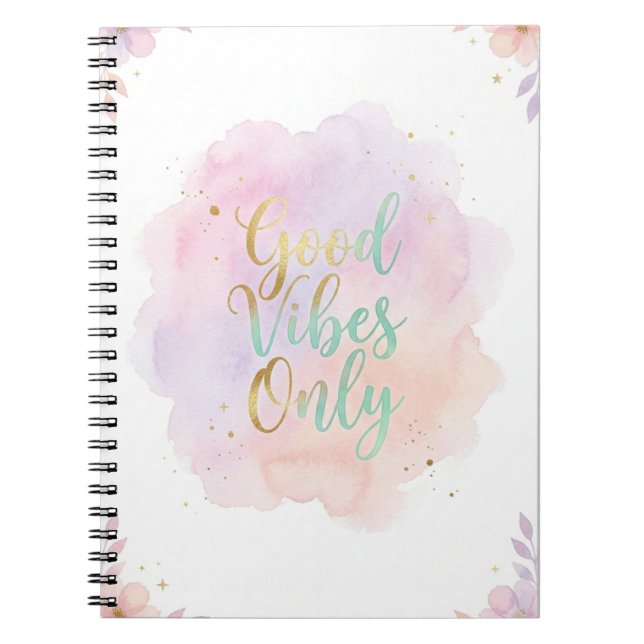Caderno Espiral Good Vibes Only Aesthetic Pastel Notebook |  (Frente)
