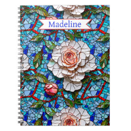 Caderno Espiral Gordo Padrão de Flores Mosaicas Personalizado